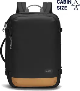 Rokas bagāžas mugursoma Pacsafe GO 34L — melna, viegla, izturīga