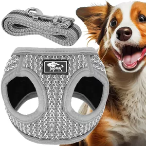 Dog harness set Springos PA0235 XS for dogs up to 5.5 kg, grey, includes 150 cm leash