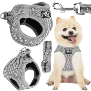 Dog harness set Springos PA0236 size S (6–8 kg) grey with 150 cm leash