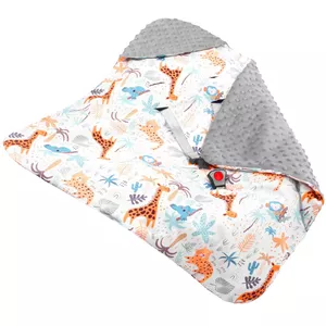 Baby wrap Springos SB0053 reversible blanket with hood 77×77 cm, gray/multicolor