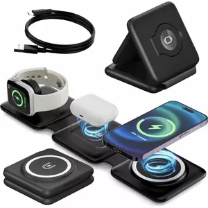 Lādētājs . ECOBOX MAGSAFE CHARGER WIRELESS BLACK 3in1 15W