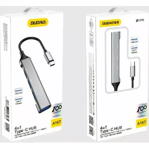 USB-C-хаб Dudao A16T — 4 в 4 проводной USB 3.2 Gen 1 (Type-C), серый, алюминий, кабель 0.063 м
