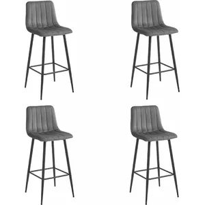Bar stool LEOBERT POZZA — dark gray velvet seat, 4 black legs