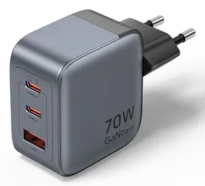 Vention FEXH0-EU 70W GaN Wall Charger with 2x USB-C and 1x USB-A Ports, Grey