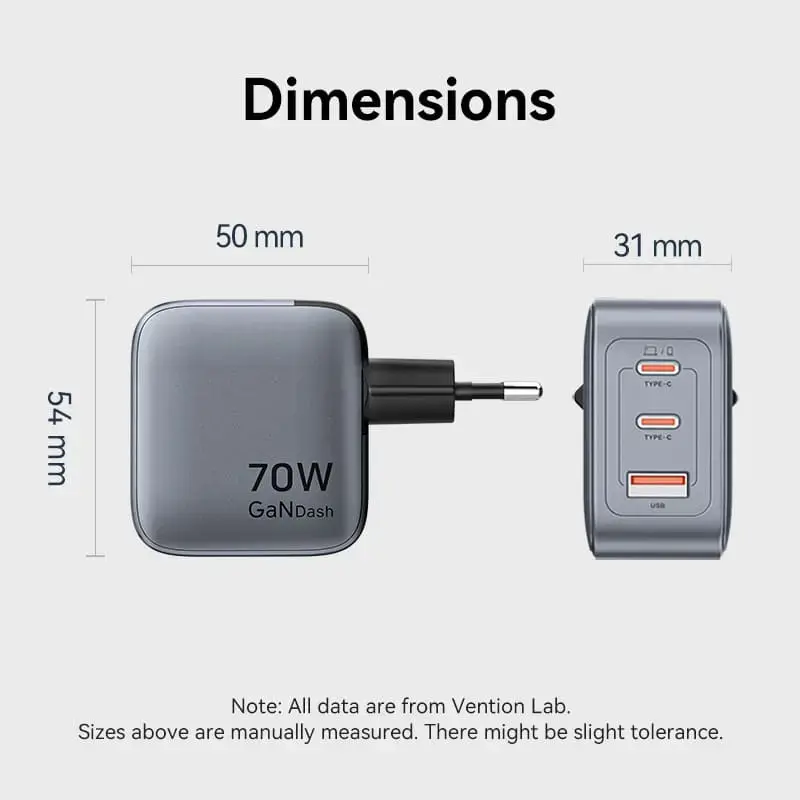 Vention FEXH0-EU 70W GaN Wall Charger Photo 2