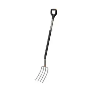 Dārza dakšas Fiskars Ergonomic 132 cm — gara roktura dakša, tērauda zari, ergonomiska rokturis