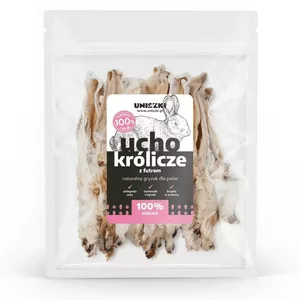 Жевательные лакомства для собак UNISZKI Rabbit ear with fur — 20 шт., натуральный кроличий вкус, пакет 201–499 г