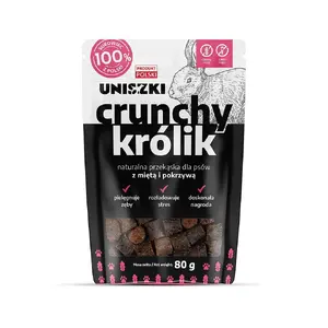 Лакомство для собак UNISZKI Crunchy Rabbit с мятой и крапивой 80 г — кроличье мясо, мята, крапива, хрустящие снеки