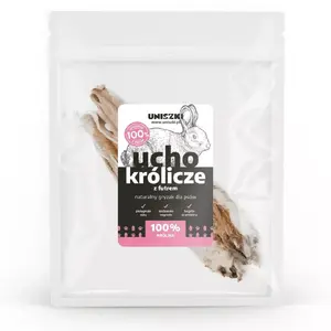 Лакомство для собак UNISZKI Rabbit Ear with Fur, 2 шт — вкус кролика, белок 66,3%, жир 22,7%, влага 9,1%