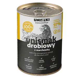 Wet dog food UNISZKI Unismak Chicken with Carrot 410 g — adult, poultry flavour, can, soy- and gluten-free