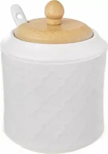 Porcelain sugar bowl ORION with spoon and bamboo lid, 11.5 cm