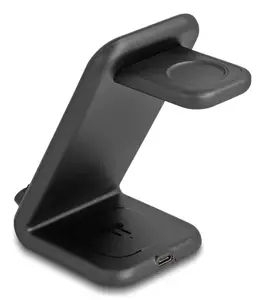 DELOCK 66941 Беспроводная зарядка 3-в-1 для смартфона, умных часов и наушников USB Type-C 15 Вт для использования в помещении, черная