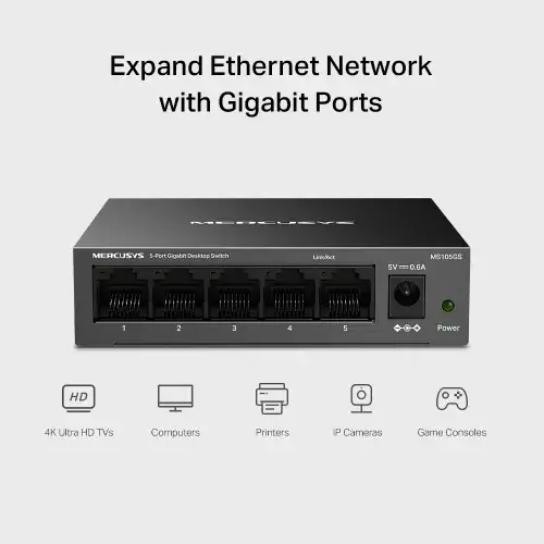 MERCUSYS MS105GS 5 portu Gigabit nekonfigurējamais komutators Photo 6