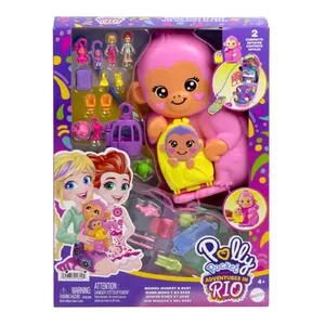 Leļļu spēļu komplekts Mattel Polly Pocket Mammu Mērkaķis un Bērns Salokāms