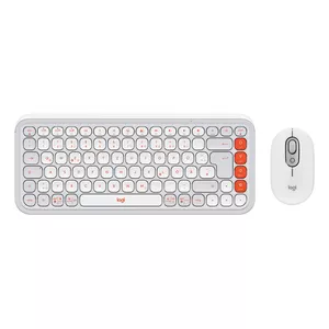 Комплект клавиатура и мышь Logitech POP Icon Combo — мини Bluetooth клавиатура QWERTZ, раскладки US International/German, оранжево‑белая, мышь в комплекте