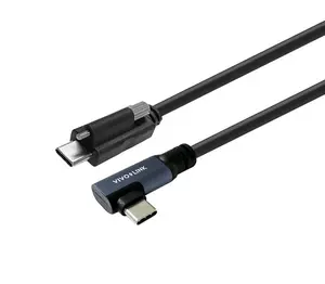 VivoLink PROUSBCMMS1.5A USB-C uz USB-C kabelis 1.5 m USB 3.2 Gen 2x2 100W melns leņķa savienotājs ar fiksācijas skrūvi