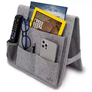 Bedside Storage Caddy VILSTO BEDSIDE-POCKET-LGREY, felt hanging organiser, grey