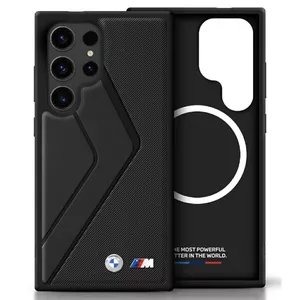 BMW Leather Oversized Stripes MagSafe Smartphone Case for Samsung Galaxy S25 Ultra Black