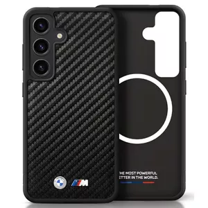 Защитный чехол BMW из кожи с карбоном и MagSafe для Samsung Galaxy S25 — чёрный
