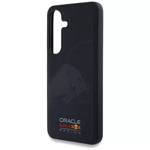 Ādas MagSafe tipa maciņš Red Bull priekš Samsung Galaxy S25 — reljefs ar Bull rakstu, tumši zils