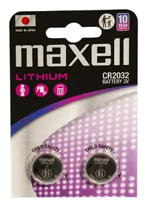 Плоская литиевая батарейка MAXELL CR2032 3В — одноразовая, размер CR2032, упаковка 2 шт.