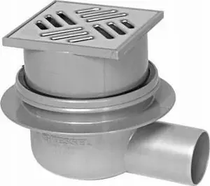 Kessel Classic Side Outlet Floor Drain with Stainless Steel Grate 100x100 mm