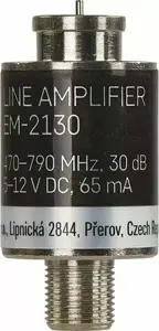 TV signal amplifier EMOS J5710, 470–790 MHz frequency range, F-type connector, 20×42 mm