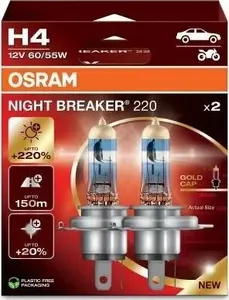 Галогенная лампа для фар Osram NIGHT BREAKER 220 H4 — двойной набор, 12В 60/55Вт
