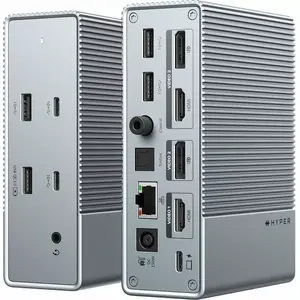 Interface hub HyperDrive HDG215-EUZ — USB-C (USB 3.2 Gen 2) with HDMI, DisplayPort, Gigabit Ethernet, USB-A, 3.5mm — Silver