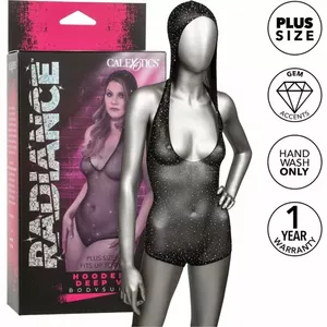Bodysuit CALEXOTICS Plus Size Black Radiance Hooded Deep V D-238360