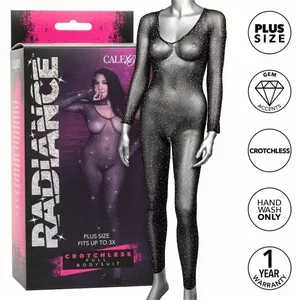 Crotchless Bodysuit CALEXOTICS Plus Size Radiance D-238353, black, rhinestone detail