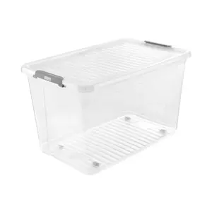 Storage box keeeper Leo 59 x 38 x 35.5 cm 56 L transparent with lid and wheels