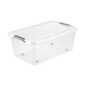 Storage box with lid keeeper Clipbox Leo 59×38×24 cm 37 L transparent