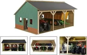 Garāža 3 traktoriem Hipo modelis 610340 mērogs 1:16 izmēri 55×77,5×38 cm