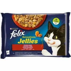 Wet cat food pouches Nestle FELIX Sensations Jellies 4×85 g (variety rural flavors) in jelly
