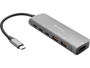 Sandberg USB-C Docking Station with HDMI, 2x USB-A, 2x USB-C ports, and 100W Power Delivery in Aluminium