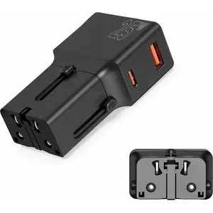 Power travel adapter MOBILE ORIGIN TAD25-2P-BLK — 25W, EU/US/UK/AU plug, black