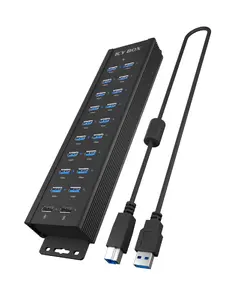 ICY BOX IB-HUB1720-U3 USB centrmezgls ar 20 portiem USB 3.2 Gen 1 Type-A un Type-B saskarni alumīnijs melns