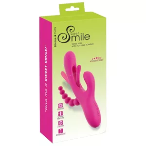 Vibrator sweet smile Triple Vibe silicone pink — rechargeable, total length 24.4 cm, insertion length 14 cm, Ø max 3.6 cm, anal bead 7 cm