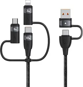 Cable usams US-SJ645 U85 6-in-1 (USB-A+USB-C to USB-C, Lightning, microUSB) 1.2m 100W PD black