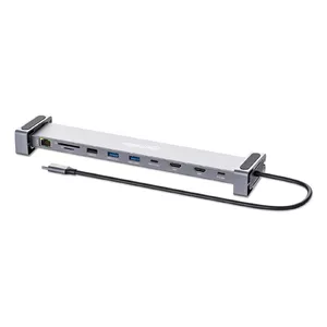USB-C Dock/Hub MANHATTAN 190398 — 7 ports: GbE, 2×HDMI 4K@60Hz, 3×USB-A, USB-C, SD/MicroSD, PD 100W, aluminium
