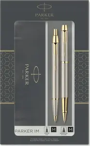 Шариковая ручка Parker IM Steel GT — Parker 2093217, корпус из нержавеющей стали, золотистая отделка