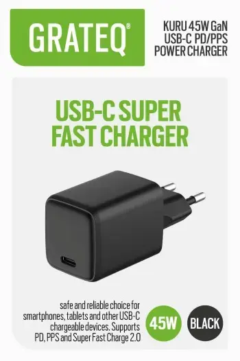 GRATEQ KURU 45W GaN USB-C PD/PPS lādētājs Photo 3