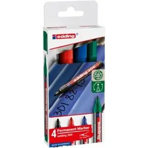 Permaentais marķieru komplekts Edding 300, biezums 1,5–3,0 mm, 4 gab.