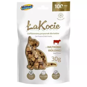 Hilton ŁaKocie žāvētas liellopa aknas — kaķu kārums 30 g, bez graudiem, bez glutēna