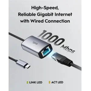 Переходник USB-C на гигабитный Ethernet Cudy UE10C, USB Type-C (m) → RJ-45 (f), 10/100/1000 Мбит/с, алюминиевый корпус