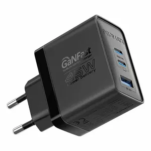 Sienas lādētājs Promate PowerPort-45 QC3.0 PD45W — USB‑C PD 45W un ātrā QC3.0 uzlāde