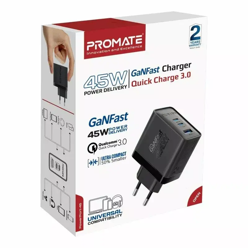 Promate PowerPort-45 сетевое зарядное PD45W QC3.0 Photo 4