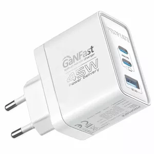 Wall charger Promate PowerPort-45 GaNFast 45W QC3.0 PD45W — USB-C fast charging, 45W output