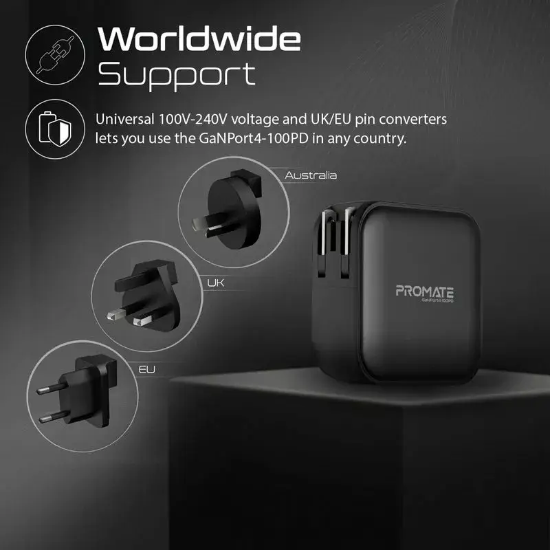 Сетевой зарядник Promate GaNPort4-100PD 100W USB-C PD Photo 3